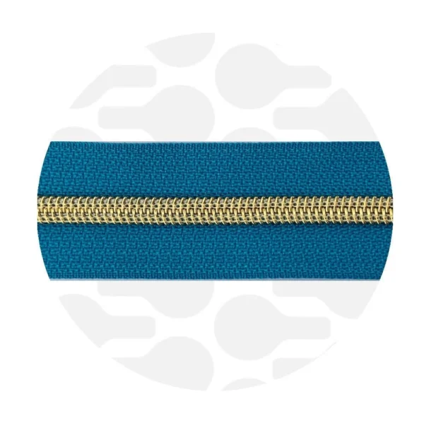 Endlos-Reißverschluss #5 - Lagoon Blue / Gold - 1-Meter-Zuschnitt - ZipperZoo