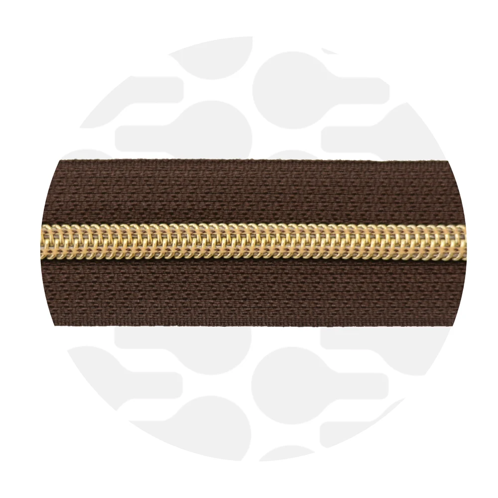 Endlos-Reißverschluss #5 - Brownie / Gold - 1-Meter-Zuschnitt - ZipperZoo