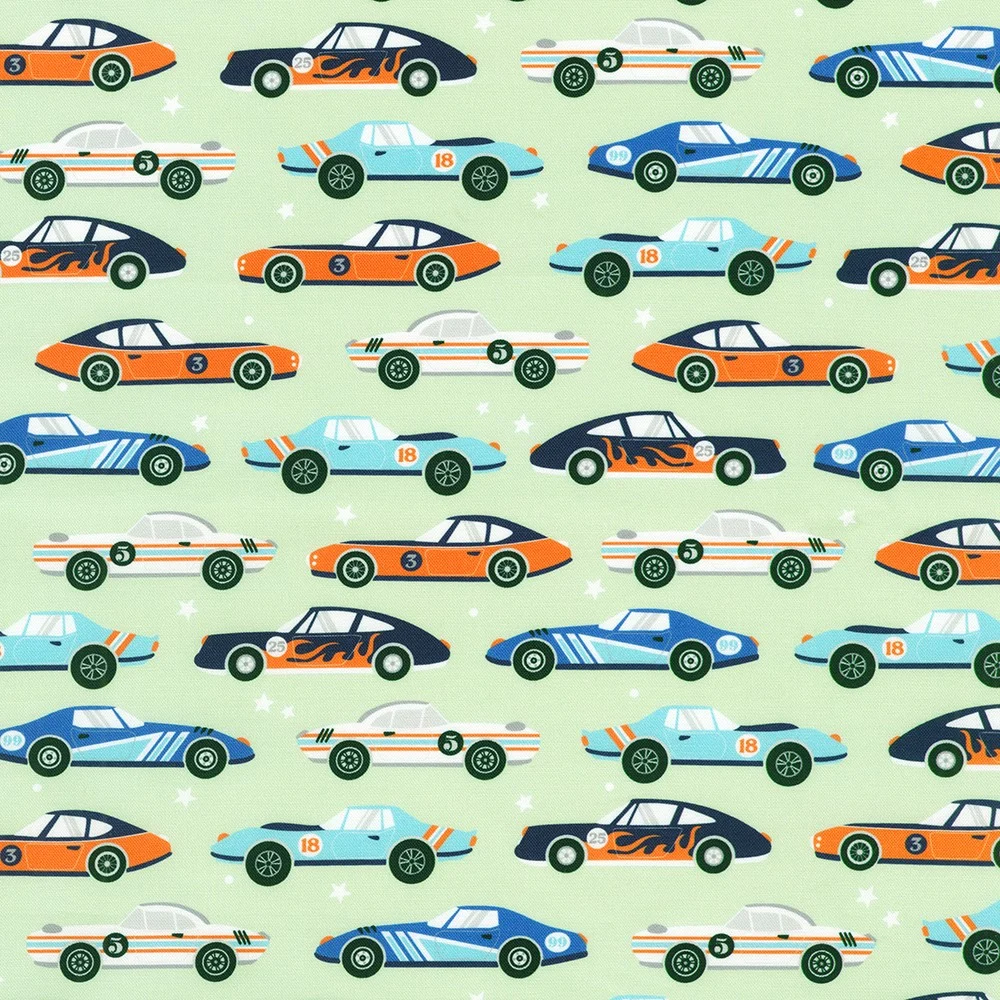 Full Speed Ahead! - Race Cars Mint - Robert Kaufman - SRKD-24039-32