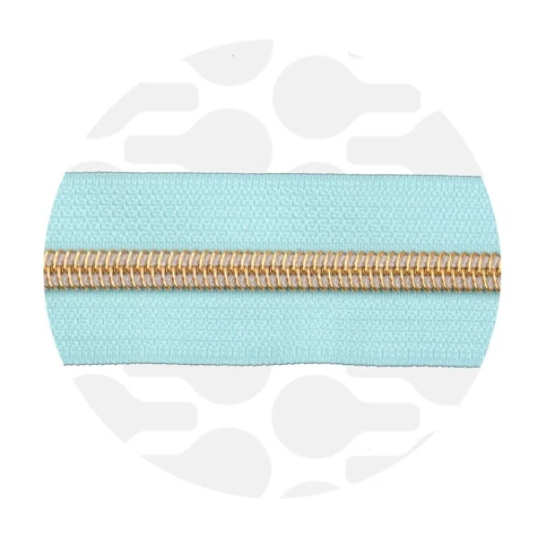 Endlos-Reißverschluss #5 - Glacier Blue / Gold - 1-Meter-Zuschnitt - ZipperZoo