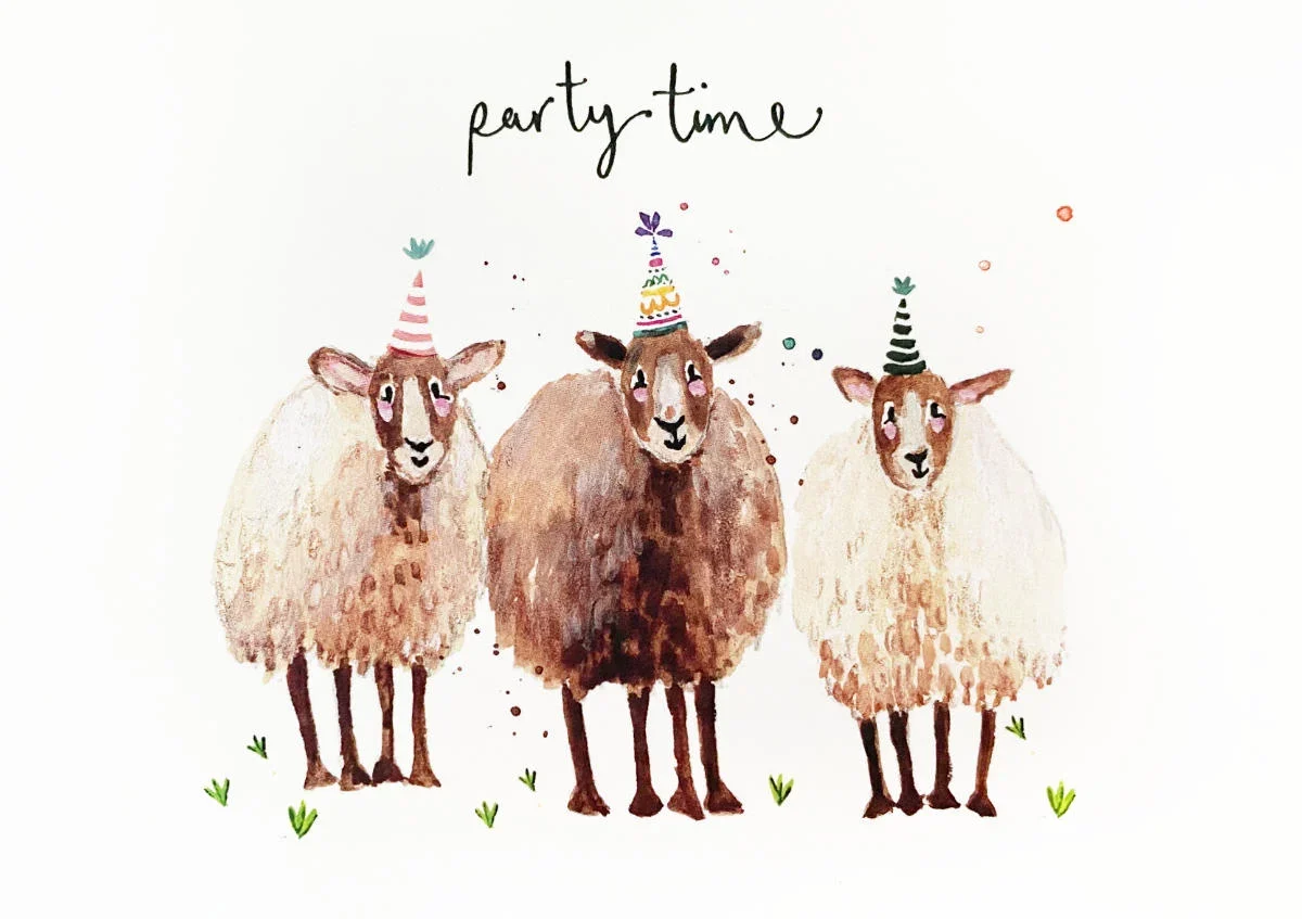 Postkarte - Party Time - Schafe mit Partyhüten - Louise Mulgrew - 401543