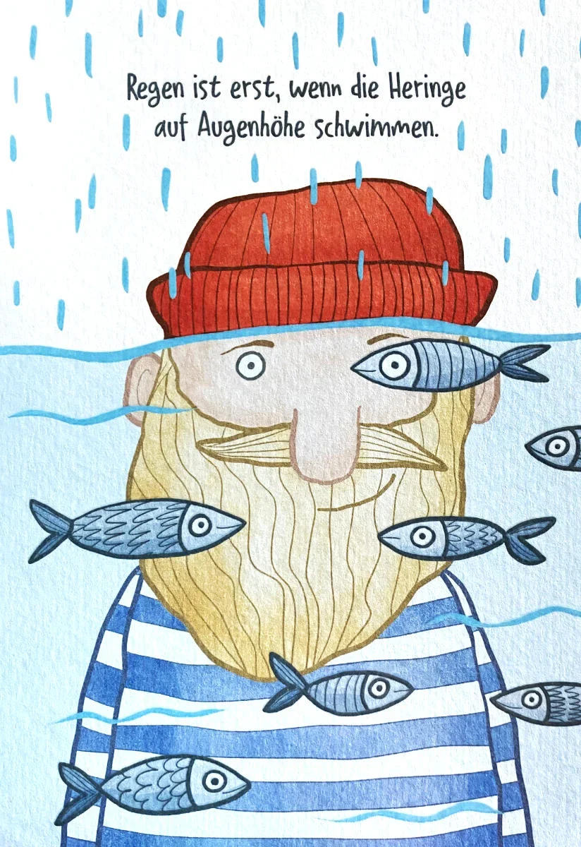 Postkarte - Regen ist erst ... - Seemann mit Fischen - PV7477