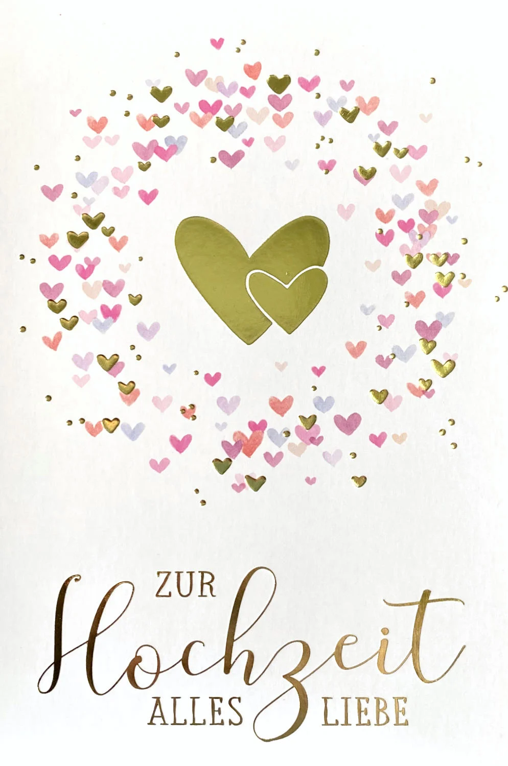 Grußkarte - "Zur Hochzeit alles Liebe" - rosa mit Herzen