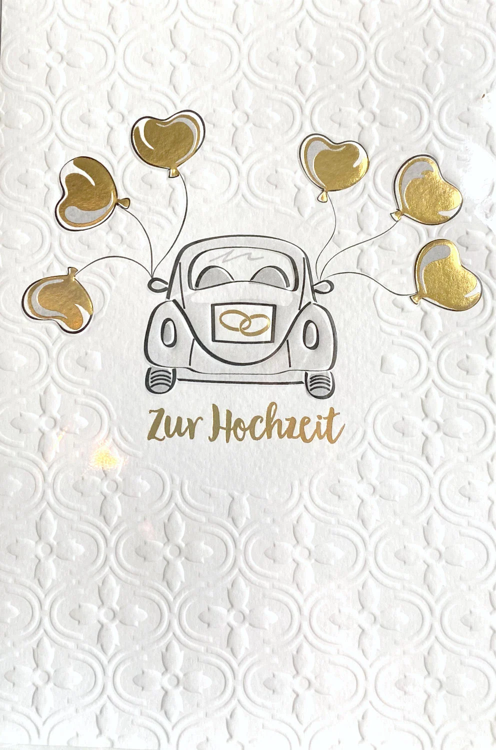 Grußkarte - "Zur Hochzeit" - Auto mit Herzballons